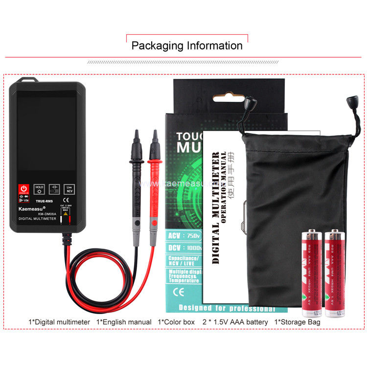 Kaemeasu 06C Affichage couleur Multimètre Testeur électricien Smart Voltmeter Multimètre numérique