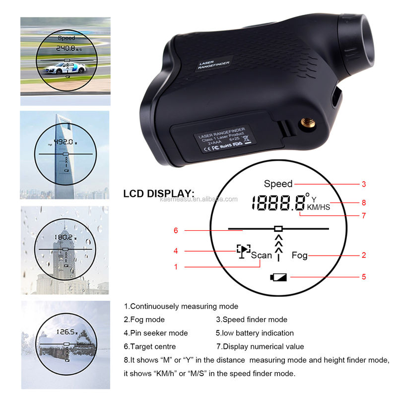 Télémètres laser 900m ((984yd) Chasse à l'arc Aventure en plein air Enquête sur la construction Télémètre laser avec angle latéral de hauteur
