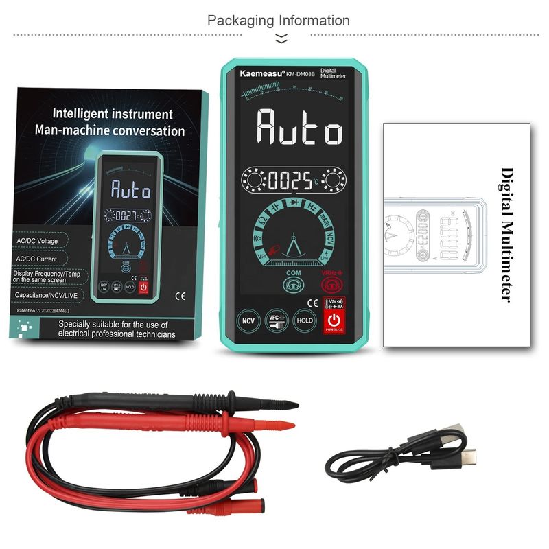Multimètre automatique à voix intelligente affichage LCD couleur NCV ture rms multimètre intelligent multimètres numériques 1000V