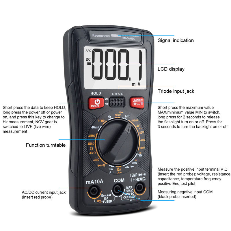 Multimètre de tension de courant personnaliser mesure professionnelle NCV sans contact Multimètre intelligent écran LCD Multimètres numériques