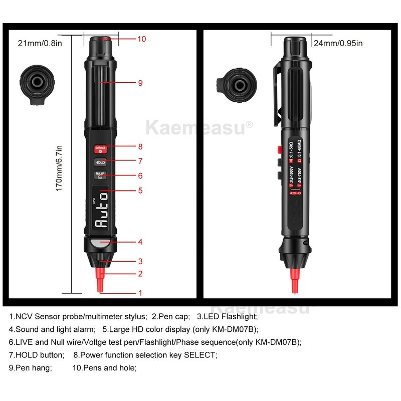 Multimètre numérique à styles populaires Mini Pen avec testeur de tension sans contact en direct / NCV / séquence