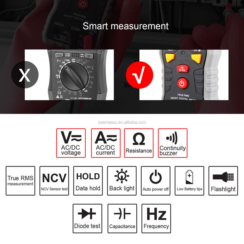Kaemeasu Portable Multimètre numérique intelligent DC AC Autonomie de portée Multimètre numérique en direct