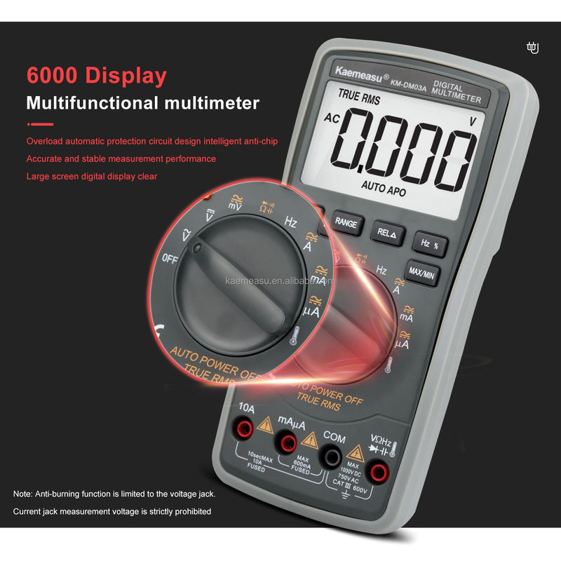 Multimètres numériques à écran LCD à haute précision anti-brûlure 1000V Voltmètre réel à fonction RMS Multimètre avec sonde de température