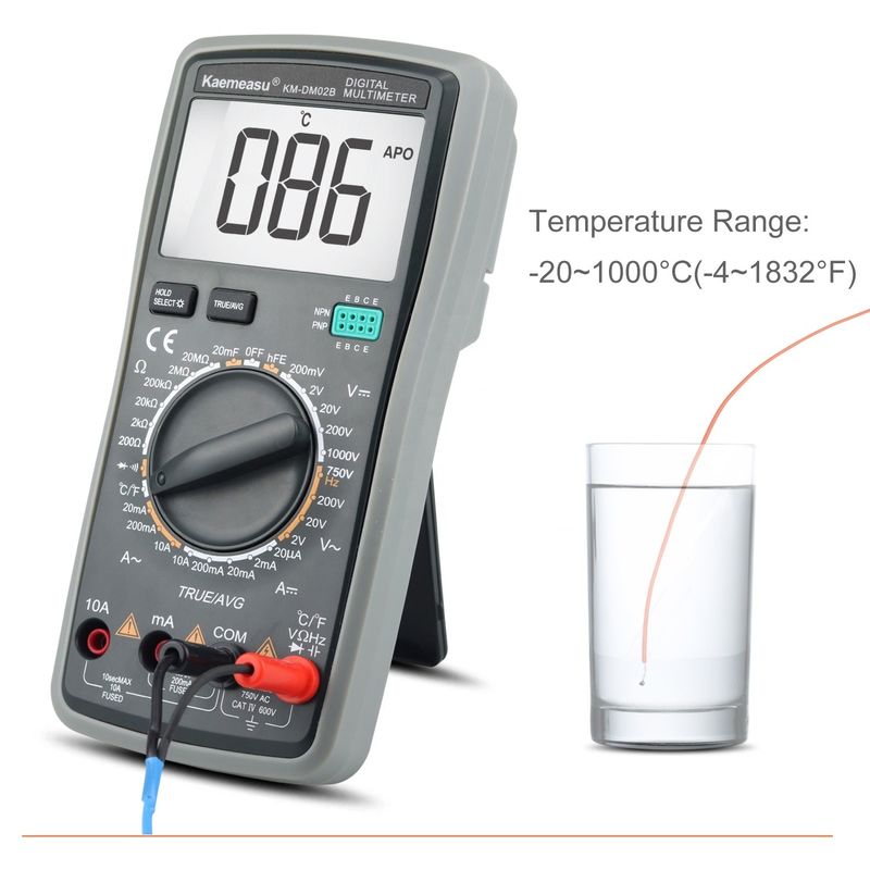 Multimètres numériques à écran LCD à haute précision anti-brûlure 1000V Voltmètre réel à fonction RMS Multimètre avec sonde de température
