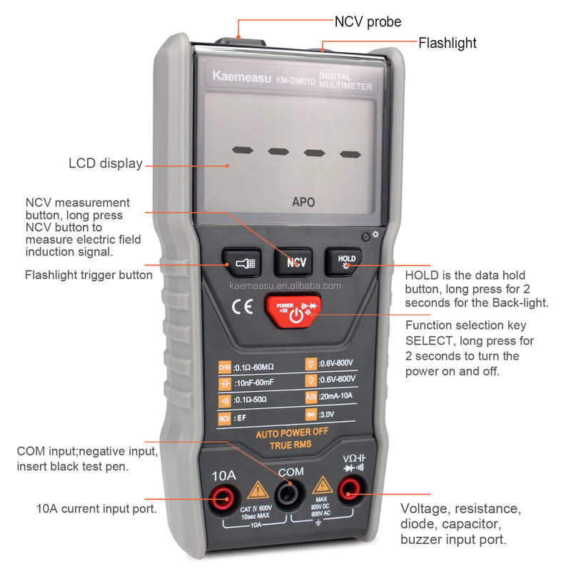 OEM ODM Multitesteur anti-incendie DC/AC NCV mesure sortie d'onde carrée True-rms autonomie numérique multimètres