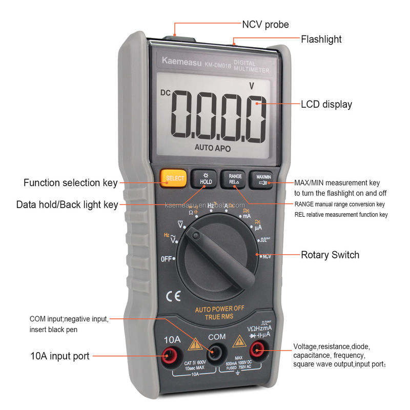 Autonomie de la gamme Mini Multi Tester 6000 Comptes Anti-brûlure DC/AC NCV Sortie d'onde carrée Multimètres numériques électroniques intelligents