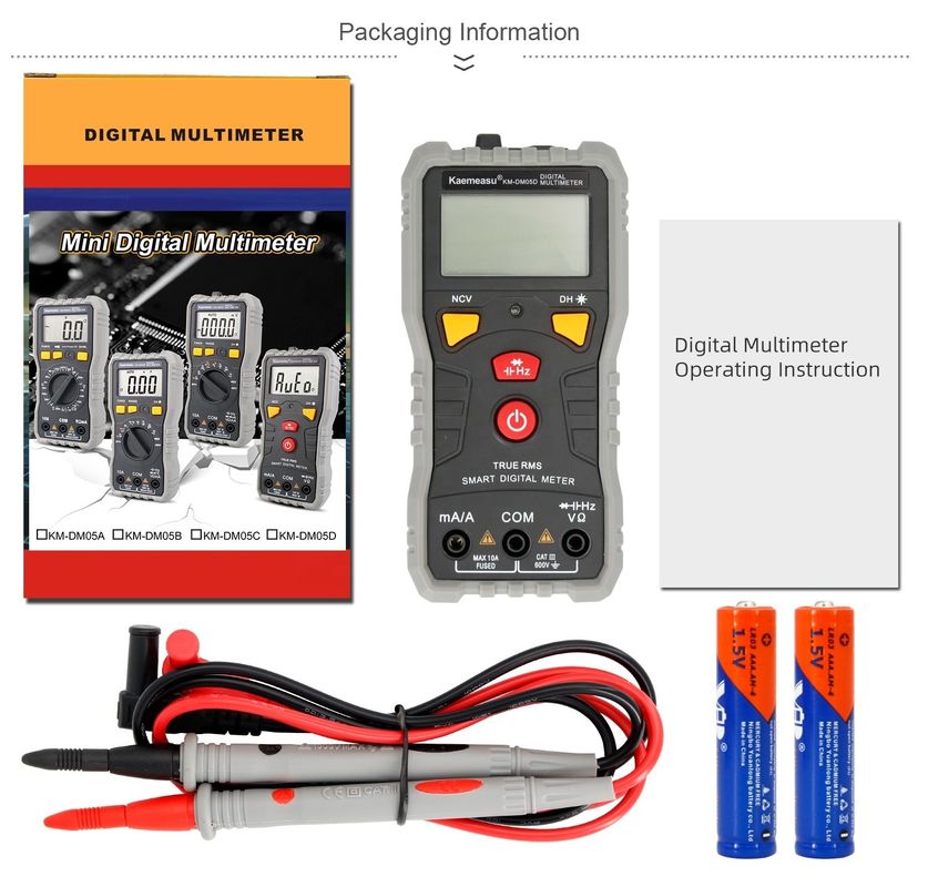 Multimètre numérique de poche DC/AC Multifonctionnel Capacités de haute précision Ncv Ohm Hz Testeur de portée automatique Multimètre numérique