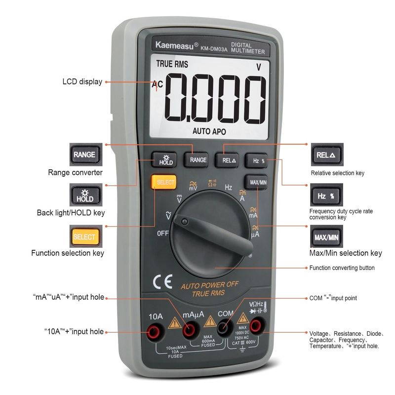 03A Multimètre numérique intelligent de haute précision à autorange NCV 1000V AC DC Multimètre numérique intelligent