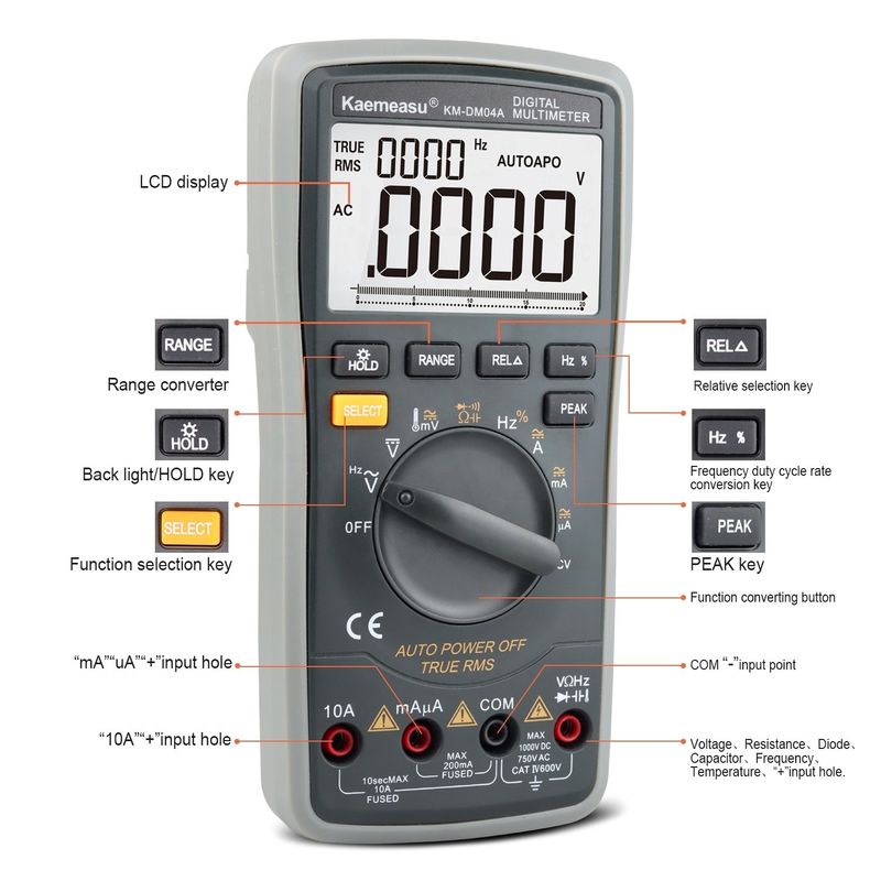 Parties électriques ABS 04A OEM ODM Autos de gamme équipement de laboratoire Smart Multitester DC/AC 20000 Comptes Multimètres numériques