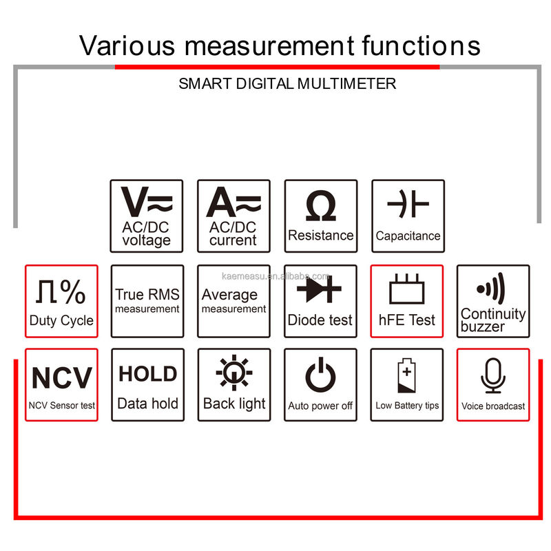 OEM ODM Multimètre électronique DC AC NCV professionnel True RMS Tester Autonomie de portée Multimètres de rapport de voix intelligents