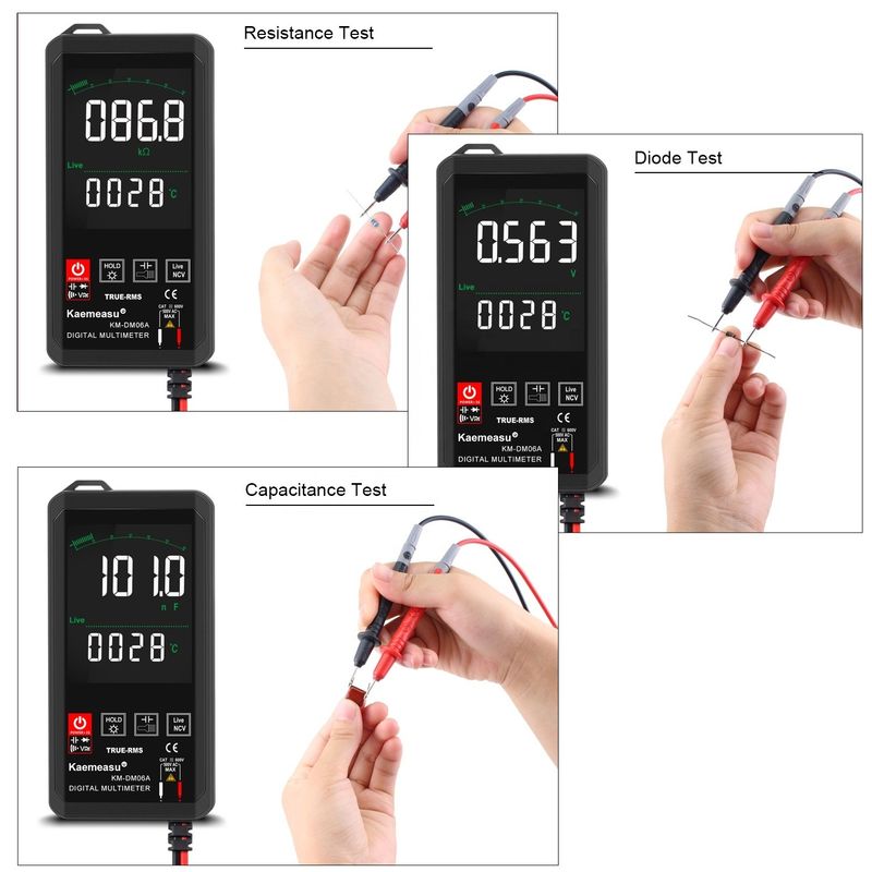 Outils de réparation électronique de poche Kaemeasu Mini Multimètre numérique tactile 6000 compte Couleur Grand écran Mini Multimètre numérique tactile