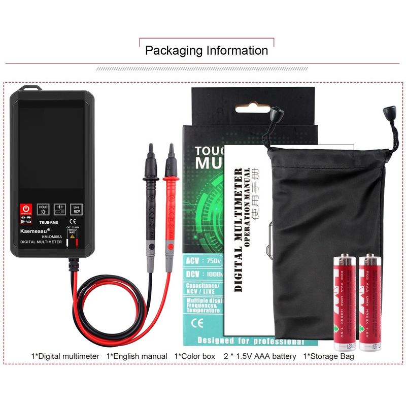 Outils de réparation électronique de poche Kaemeasu Mini Multimètre numérique tactile 6000 compte Couleur Grand écran Mini Multimètre numérique tactile
