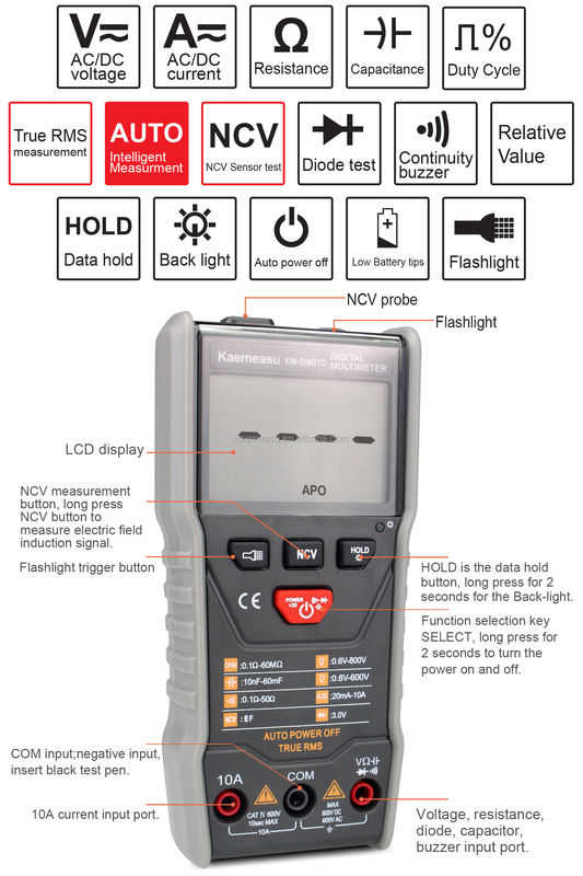 Multimètres automatiques 3 5/6 chiffres DC/AC True-rms Multimètre numérique avec Ncv Multimètre Tester