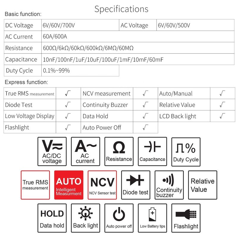 21E compteur numérique intelligent de pince NCV Outil de réparation électronique 1000v True Rms Multimètre 6000 Compteur de courant de pince
