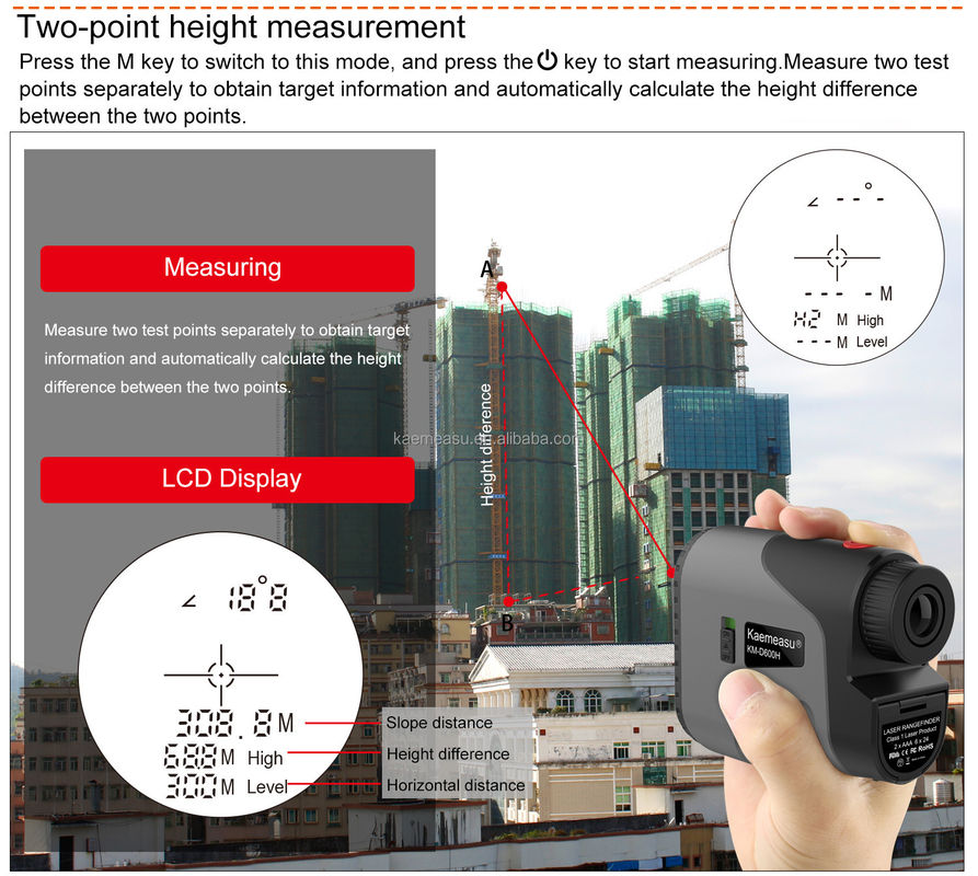 D Modèle Laser Range Finder Distance Meter Combo Golf Chasse Géométrie d'arpentage Énergie précise 1.5V*2*AAA Batterie