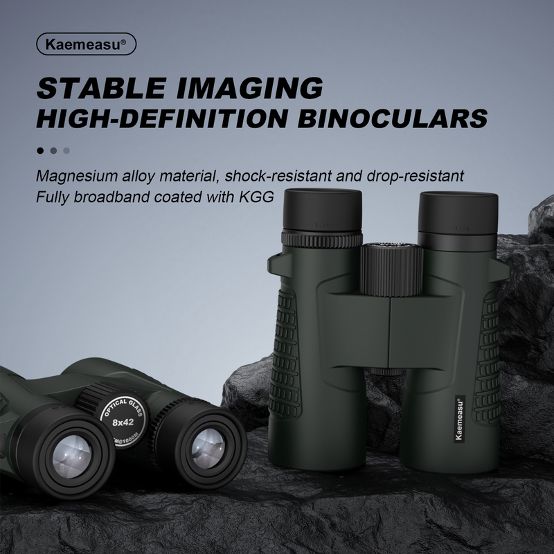 Kaemeasu C Modèle Couleur verte 10x42 HD Binoculaire imperméable à l'eau pour adultes, Binoculaire pour observation des oiseaux et randonnée, Optique avec prisme BAK4, Corps en alliage de magnésium antichoc, Vision claire et claire