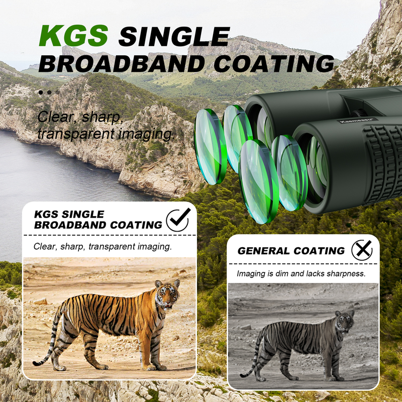 Kaemeasu C Modèle Couleur verte 10x42 HD Binoculaire imperméable à l'eau pour adultes, Binoculaire pour observation des oiseaux et randonnée, Optique avec prisme BAK4, Corps en alliage de magnésium antichoc, Vision claire et claire