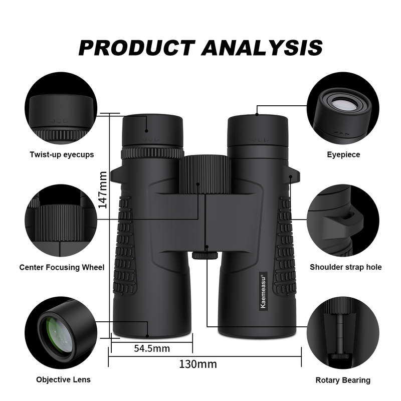 Kaemeasu C Modèle noir 10x42 HD Binoculaire imperméable à l'eau pour adultes, Binoculaire pour observation des oiseaux et randonnée, Optique avec prisme BAK4, Corps en alliage de magnésium antichoc, Vision claire et claire