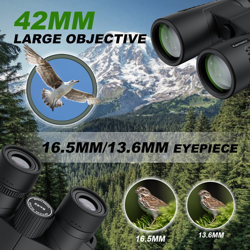 Kaemeasu C Modèle noir 10x42 HD Binoculaire imperméable à l'eau pour adultes, Binoculaire pour observation des oiseaux et randonnée, Optique avec prisme BAK4, Corps en alliage de magnésium antichoc, Vision claire et claire